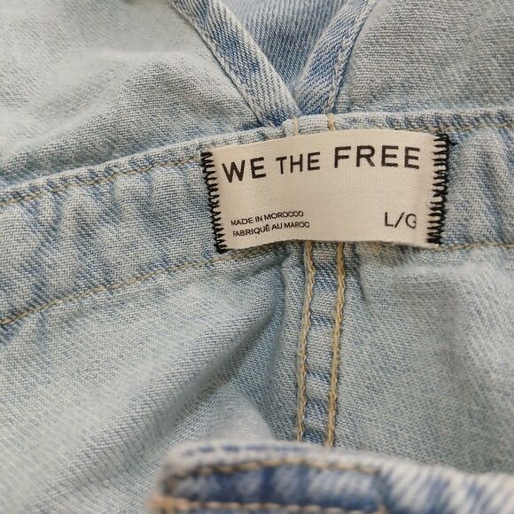 Free People We The Free Denim Pinafore Dress Light Wash Button Front Mini Large - Picture 13 of 16